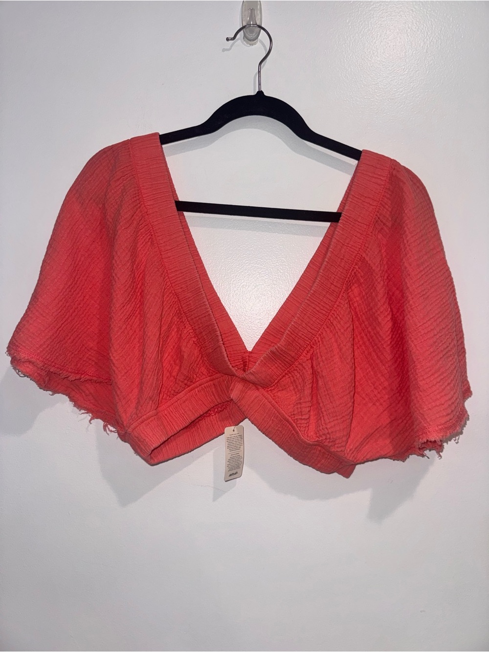 AERIE NWT Coral Gauzy pool-to-party flutter sleeve top haute coral size medium - Picture 4 of 7
